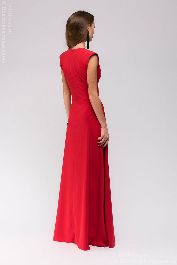 Фото товара 21165, красное платье макси с глубоким декольте