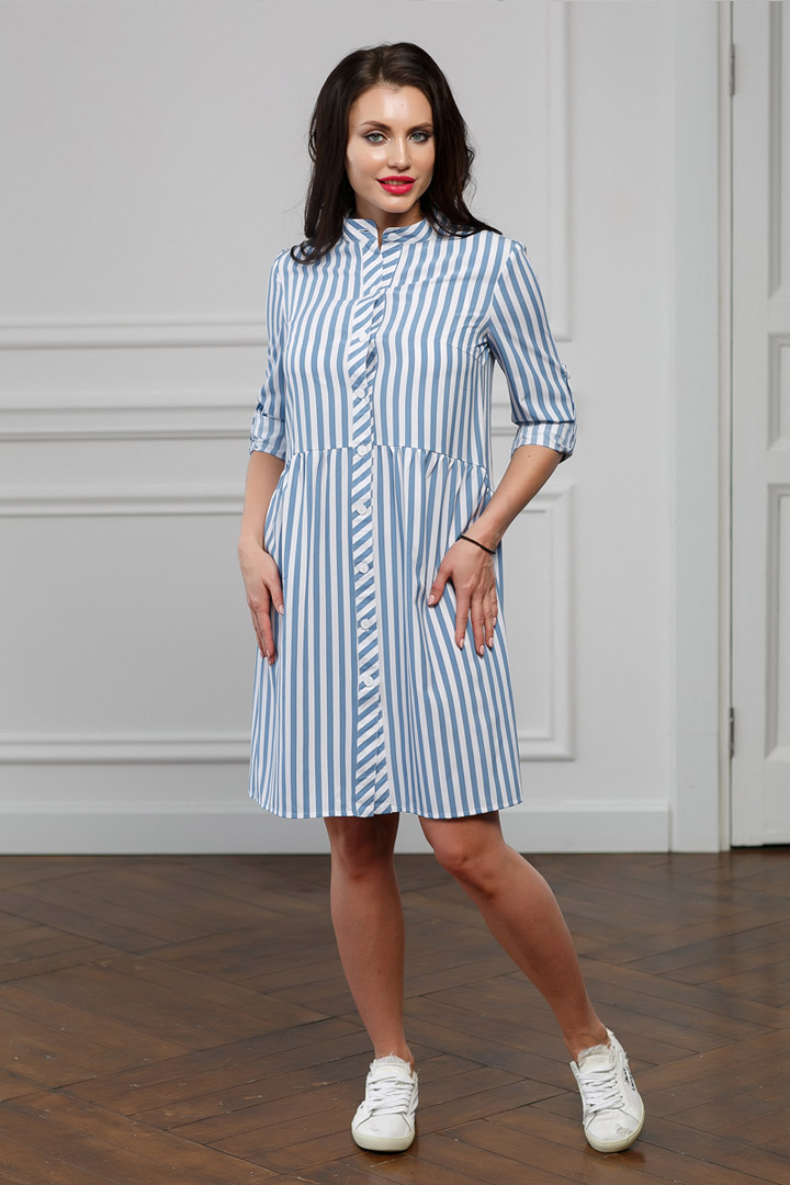 Фото товара 16583, платье рубашка в голубую полоску